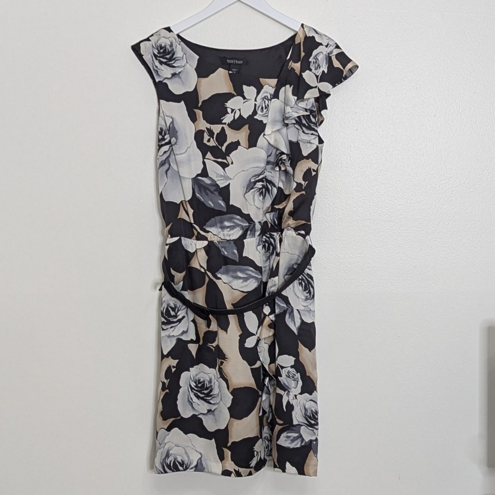 White House Black Market Dress 14 Floral Print Silk